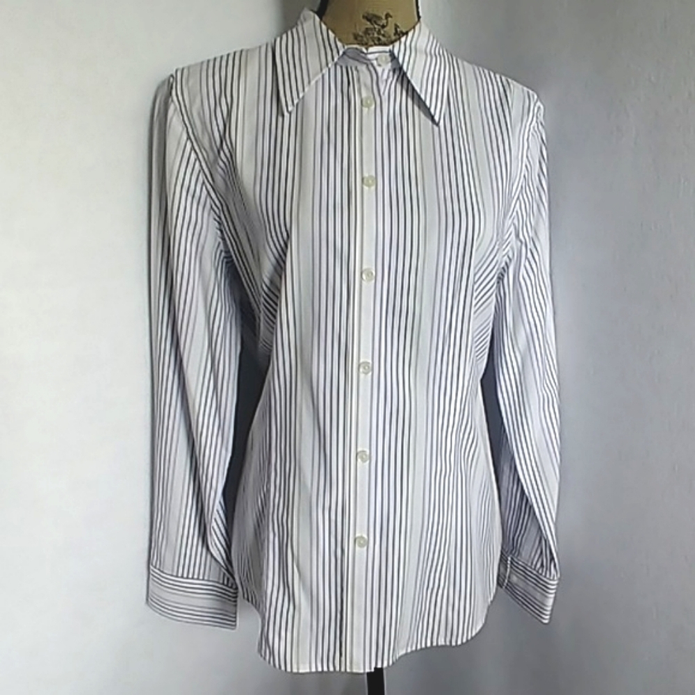 Jones New York Signature Oxford Striped Button Shirt